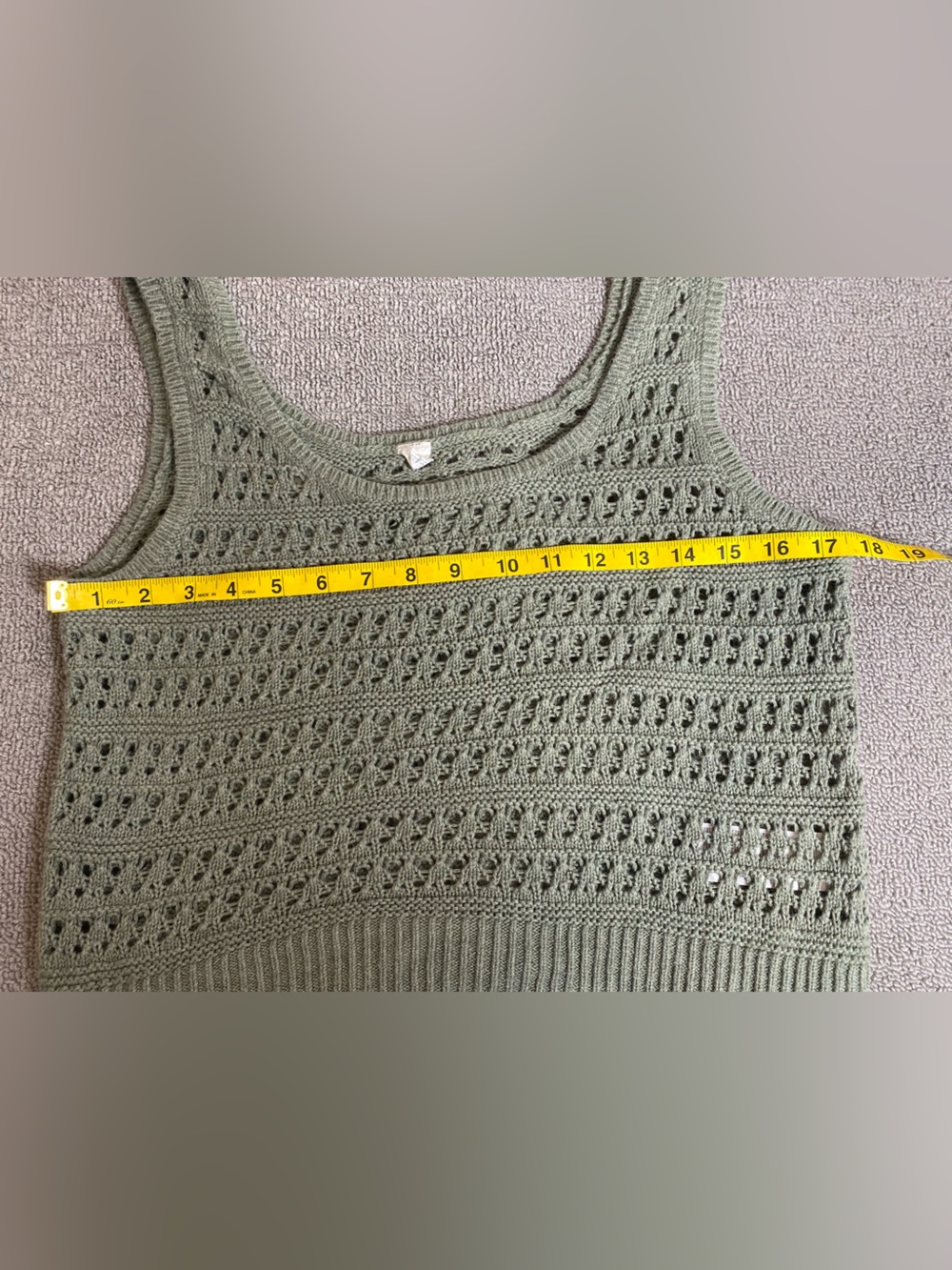 Olive Green Crochet Knit Tank Crop Top- Summer Boho Festival Beach Coastal - Picture 4 of 5